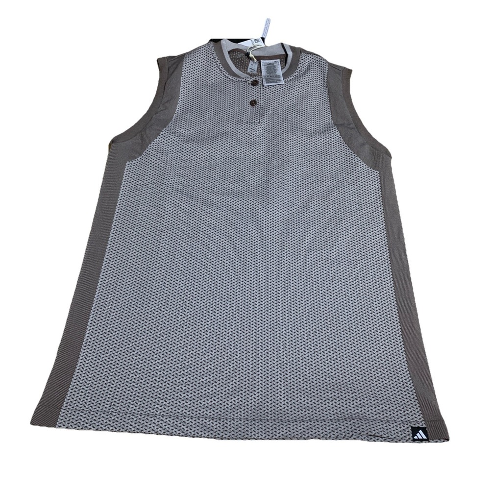 ADIDAS Brown Gray Sleeveless Active Athletic Golf Vest Shirt Top SZ L‎